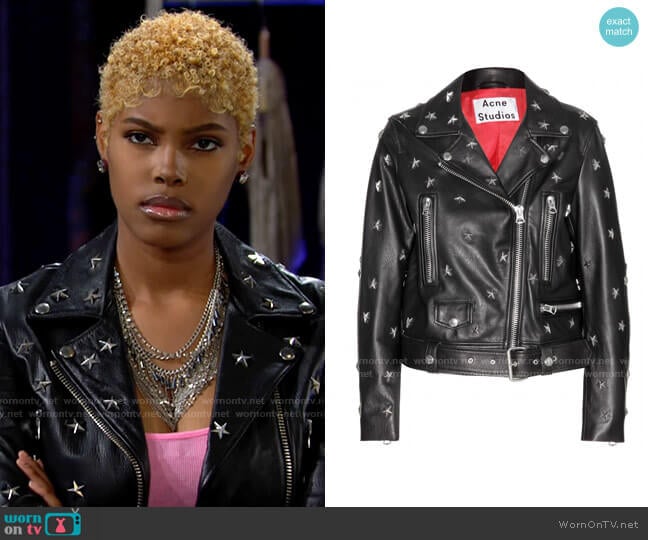 Acne Studios Leather Jacket worn by Paris Buckingham (Diamond White) on The Bold and the Beautiful