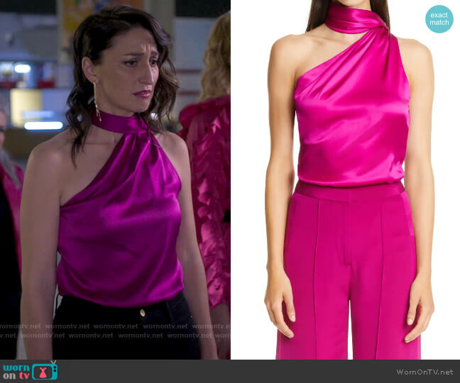 Adam Lippes One Shoulder Scarf Neck Silk Charmeuse Top worn by Dawn Solano (Sara Bareilles) on Girls5eva