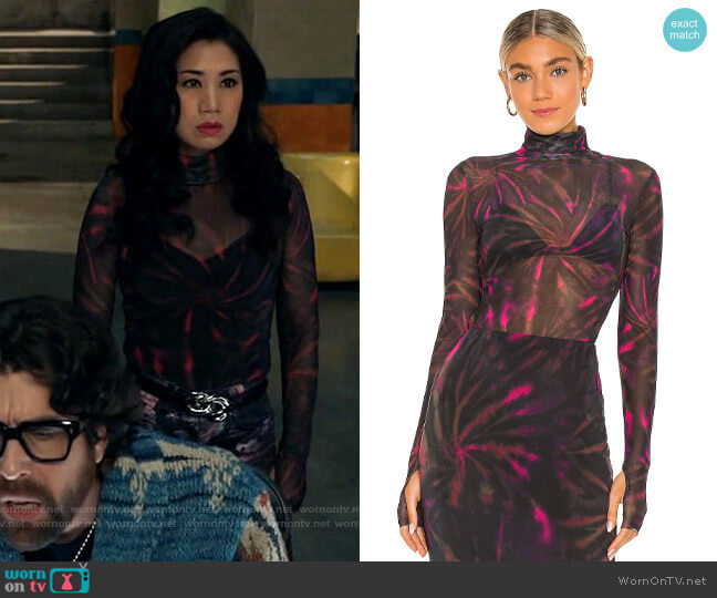 AFRM Zadie Top in Pink Spiral worn by Melody Bayani (Liza Lapira) on The Equalizer