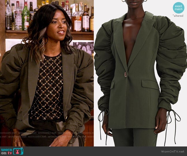 Aje Interlace Ruched Sleeve Blazer worn by Wickie Roy (Renée Elise Goldsberry) on Girls5eva