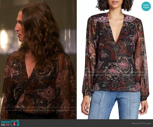 ALC Mac Blouse worn by Dawn Solano (Sara Bareilles) on Girls5eva