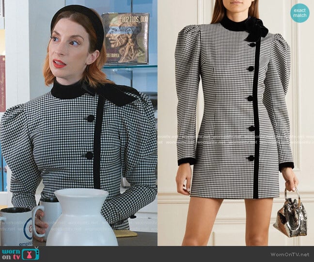 Velvet-trimmed Checked Wool-blend Mini Dress by Alessandra Rich worn by Lauren (Molly Bernard) on Younger