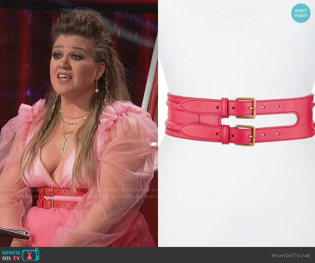 Double-Buckle Leather Belt by Alexander McQueen worn by Kelly Clarkson  on The Voice