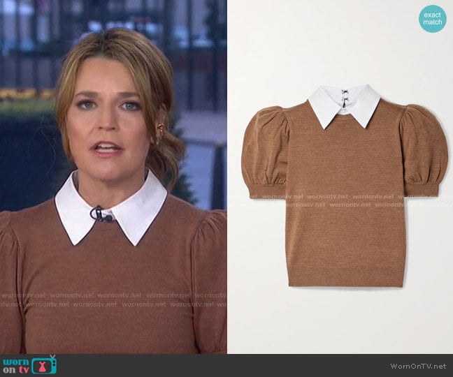 Chase Poplin-Trimmed Sweater by Alice + Olivia worn by Savannah Guthrie on Today