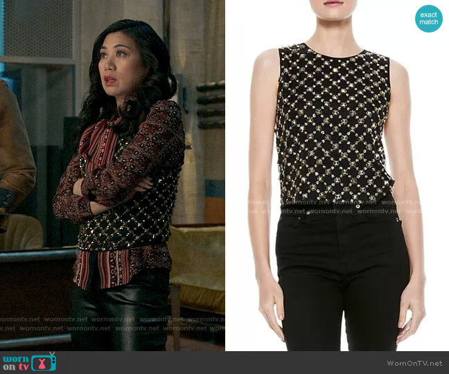 Alice + Olivia Amal Embellished Boxy Tank worn by Melody Bayani (Liza Lapira) on The Equalizer