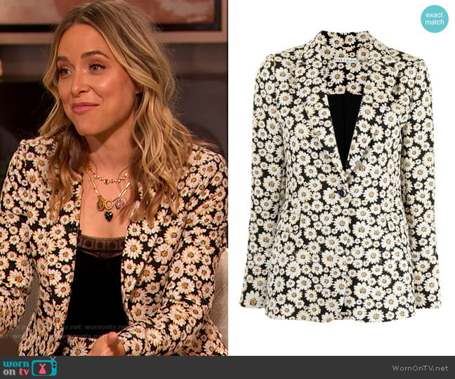 Floral-print single-breasted blazer by Alice + Olivia worn by Jenny Mollen on The Drew Barrymore Show