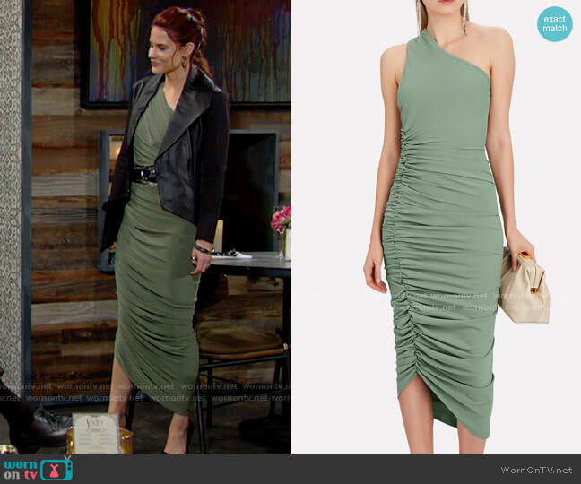 Alix NYC Ruched One-Shoulder Midi Dress worn by Sally Spectra (Courtney Hope) on The Young and the Restless