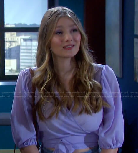 Allie's lilac cropped wrap top on Days of our Lives