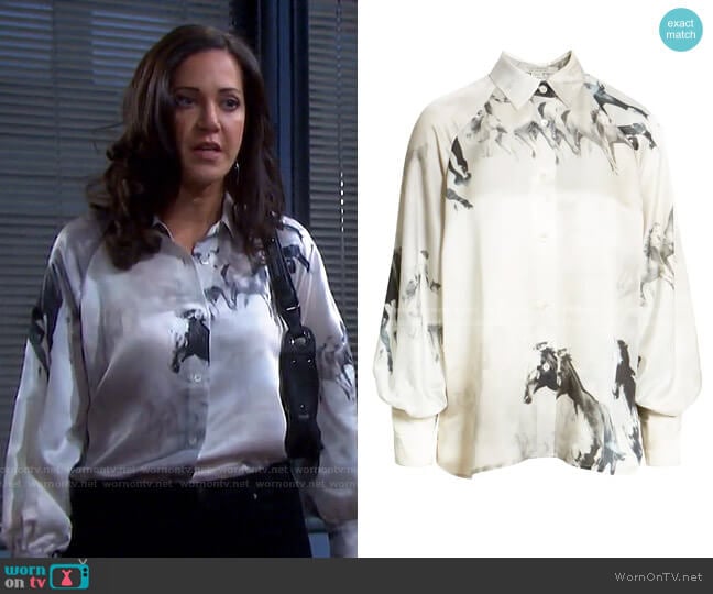 Oana Epoto Horse Print Blouse by All Saints worn by Jan Spears (Heather Lindell) on Days of our Lives