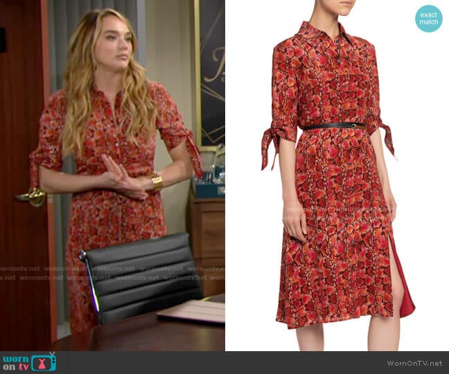 Altuzarra Narcissa Snake Print Shirtdress worn by Summer Newman (Hunter King) on The Young and the Restless