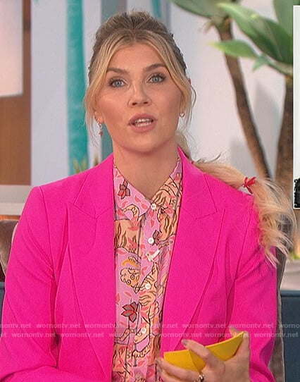 Amanda’s pink tiger print blouse and blazer on The Talk