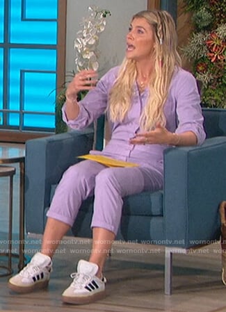 Amanda’s violet utility overalls on The Talk