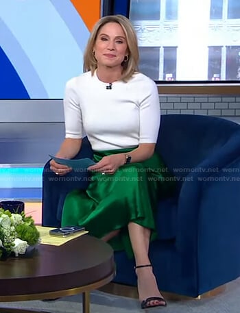 Amy's white top and green midi skirt on Good Morning America