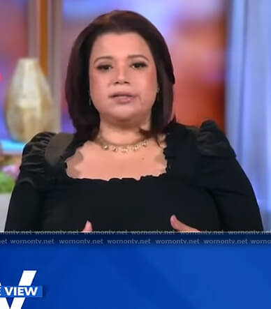 Ana's black square neck smocked top on The View