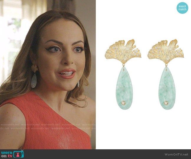 Sea Foam Onyx & Leaf Earrings by Apples & Figs worn by Fallon Carrington (Elizabeth Gillies) on Dynasty