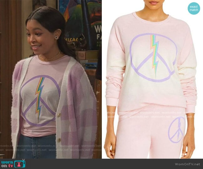 Lauren Moshi x AQUA Electric Peace Sweatshirt by Aqua worn by Nia Baxter (Navia Robinson) on Ravens Home