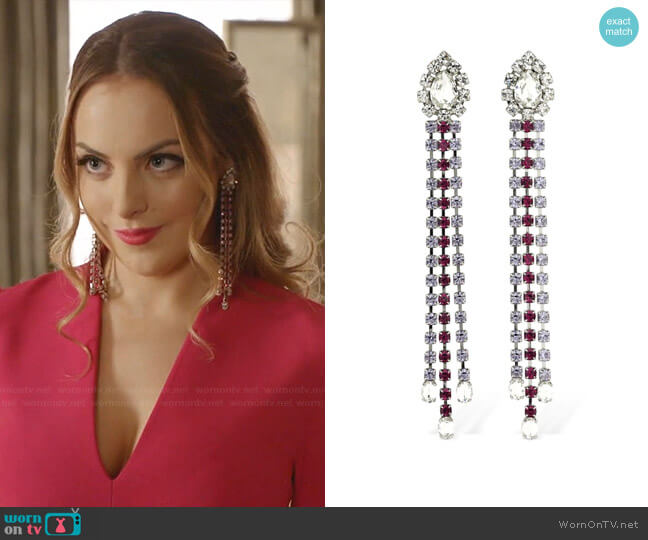 Multicolor Crystal Fringe Drop Earrings by Area worn by Fallon Carrington (Elizabeth Gillies) on Dynasty