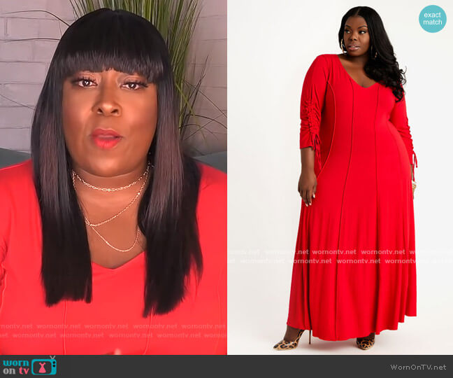 Ruched Sleeve Seamed Maxi Dress by Ashley Stewart worn by Loni Love on The Real