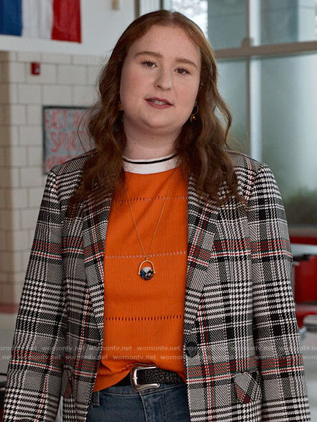 Ashlyn's orange top and plaid blazer on High School Musical The Musical The Series