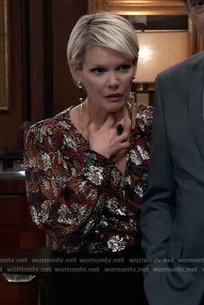 Ava’s floral metallic wrap blouse on General Hospital