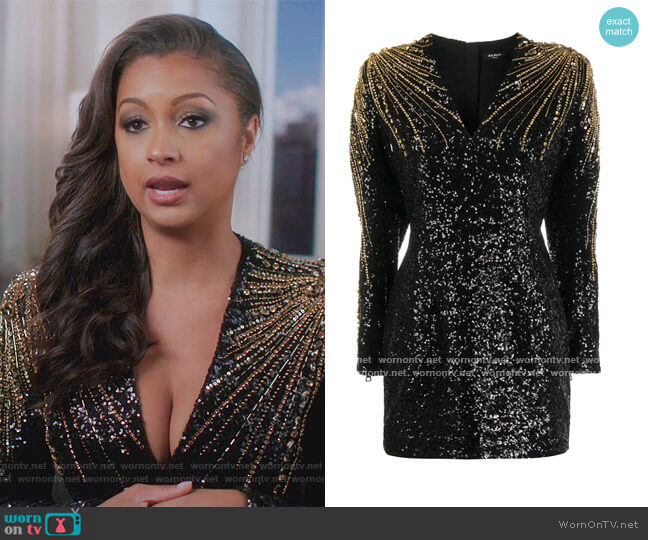 Sequin-embellished Beaded Cocktail Dress by Balmain worn by Ebony K. Williams on The Real Housewives of New York City