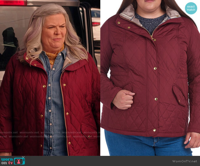 Barbour Garnet Millfire Hooded Quilted Coat worn by Gloria McManus (Paula Pell) on Girls5eva