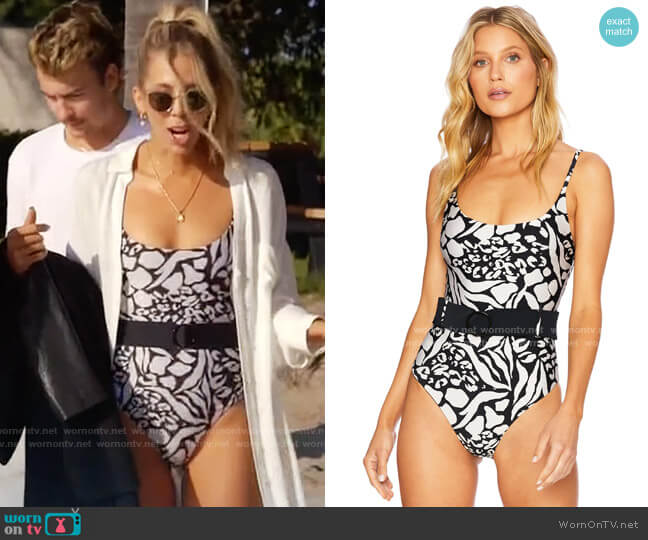 Beach Riot Julia One Piece Abstract Animal Print worn by Ashley Wahler  on The Hills New Beginnings