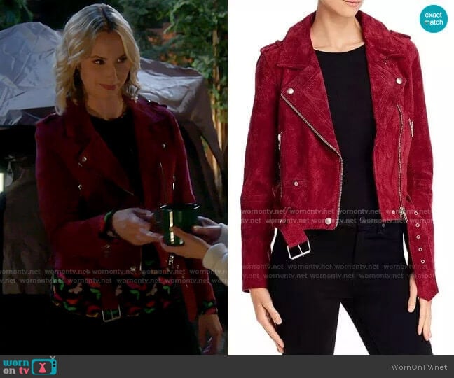 Blank NYC Suede Moto Jacket in Rich Berry  worn by Mandy Baxter (Molly McCook) on Last Man Standing