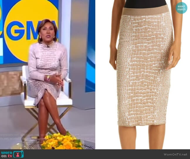 Frannia Knit Skirt by Boss worn by Robin Roberts on Good Morning America