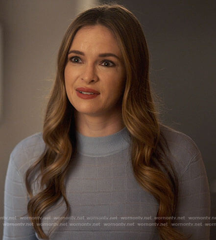 Caitlin’s blue checked sweater on The Flash