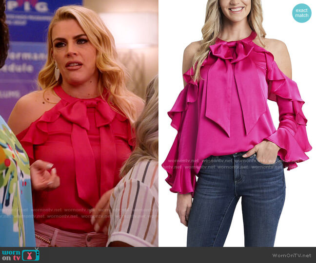 CeCe Long Sleeve Cold Shoulder Ruffled Blouse  worn by Summer Dutkowsky (Busy Philipps) on Girls5eva