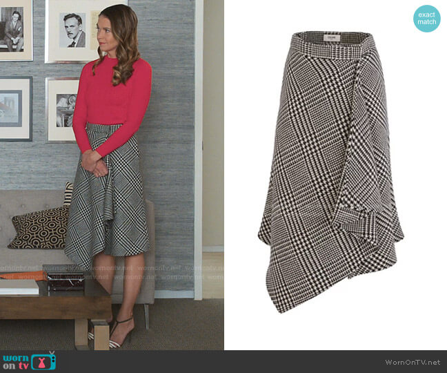 Prince Of Wales Check Flared Wraparound Skirt by Celine worn by Liza Miller (Sutton Foster) on Younger