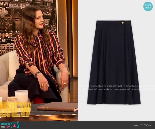 Midi Skirt in wool flannel by Celine worn by Drew Barrymore  on The Drew Barrymore Show