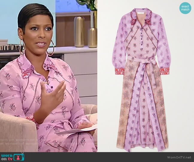 Belted floral-print silk-chiffon midi shirt dress by Chloe worn by Tamron Hall on Tamron Hall Show