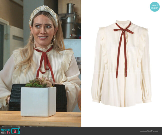 Ruffle-Trim Silk Blouse by Chloe worn by Kelsey Peters (Hilary Duff) on Younger