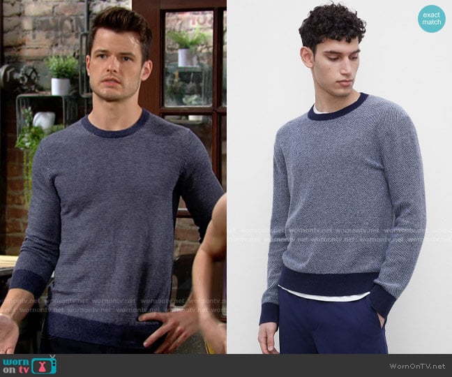 Club Monaco Cashmere Lounge Crewneck Sweater worn by Kyle Abbott (Michael Mealor) on The Young and the Restless