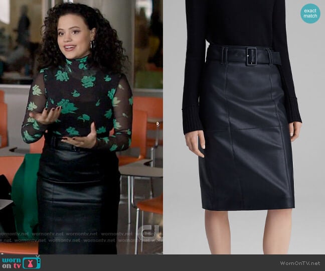 Club Monaco Faux-Leather Belted Skirt worn by Maggie Vera (Sarah Jeffery) on Charmed