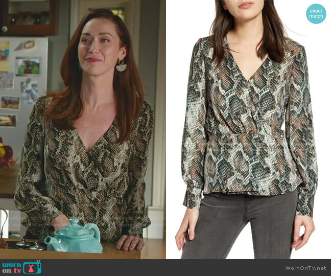 Jasper Long Sleeve Wrap Top by Cupcakes and Cashmere worn by Abigail Pershing (Sarah Power) on Good Witch