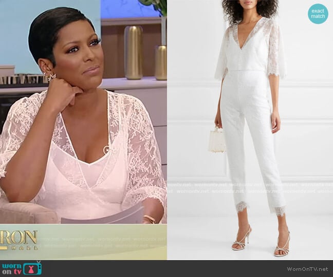 Cropped lace jumpsuit by Cushnie worn by Tamron Hall on Tamron Hall Show