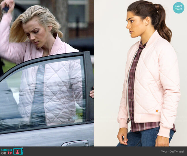 Dickies Quilted Bomber Jacket in Light Pink worn by Sylvie Brett (Kara Killmer) on Chicago Fire