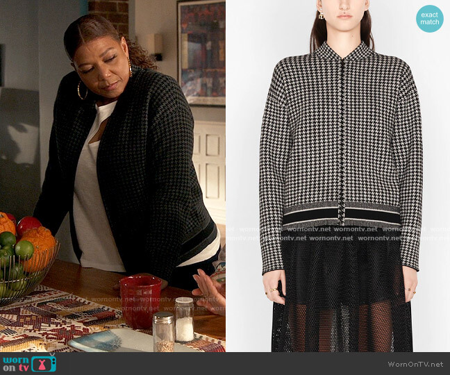 Dior Houndstooth Bomber Cashmere Jacket worn by Robyn McCall (Queen Latifah) on The Equalizer