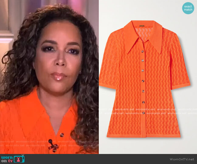 Gleen pointelle-knit polo shirt by Dodo Bar Or worn by Sunny Hostin on The View