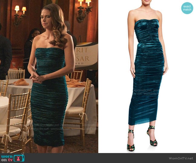 Ruched Lame Strapless Dress by Dolce & Gabbana worn by Liza Miller (Sutton Foster) on Younger