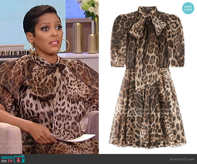 Leopard-print pussybow Dress by Dolce & Gabbana worn by Tamron Hall on Tamron Hall Show