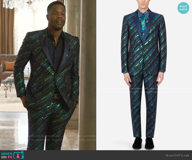 Lamé Jacquard Martini-Fit Tuxedo Suit by Dolce & Gabbana worn by Jeff Colby (Sam Adegoke) on Dynasty