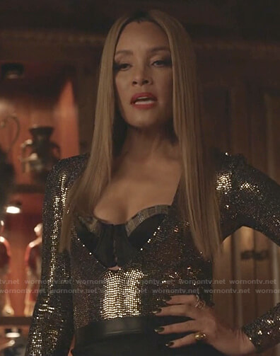Dominique’s sequin plunge neck top on Dynasty