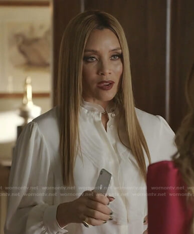 Dominique’s white ruffle blouse on Dynasty