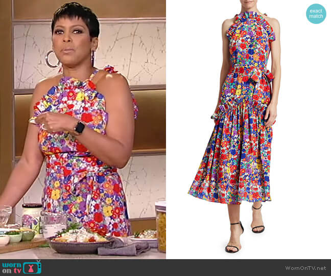 Dora Ruffle Neck Floral A-Line Midi Dress by Borgo de Nor worn by Tamron Hall on Tamron Hall Show