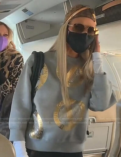 Dorit's grey sweatshirt and sunglasses on The Real Housewives of Beverly Hills