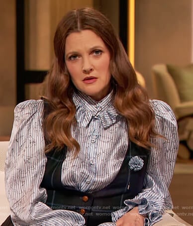 Drew’s stripe ruffle blouse on The Drew Barrymore Show